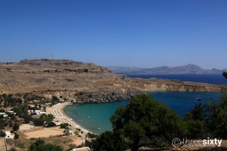 Location Galaxias the beautiful organized Lindos Beach on Rhodes Island